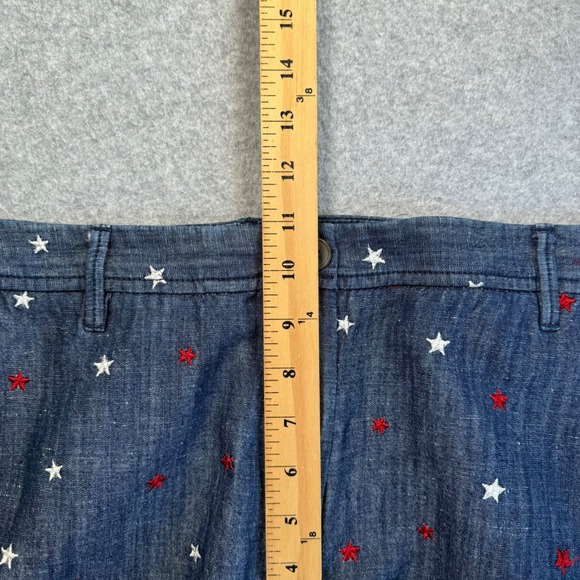 Talbots Relaxed Chino Short Womens 12 Blue Star Embroidered Cotton Linen Summer - Picture 7 of 9